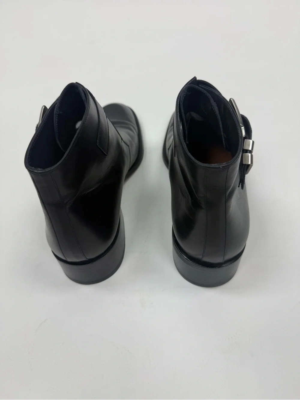 Versace Black Leather Chukka Boots with Silver Buckle